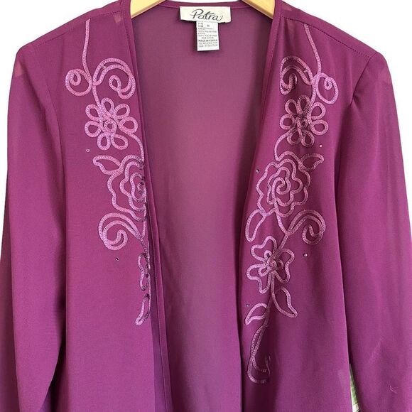 Vintage Patra Floral Rose Embroidered Rhinestone Sheer Cardigan - Picture 2 of 6